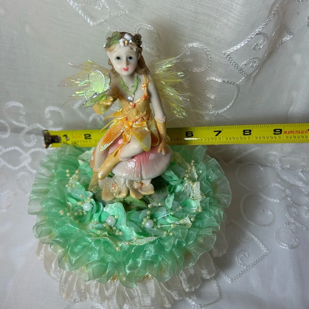 Charming Fairy Cake Topper with Gold and Green Details